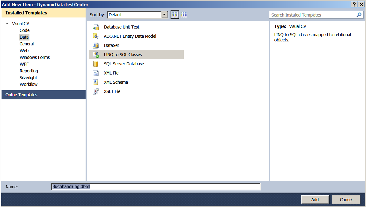 LINQ-toSQL-Klassen hinzufügen