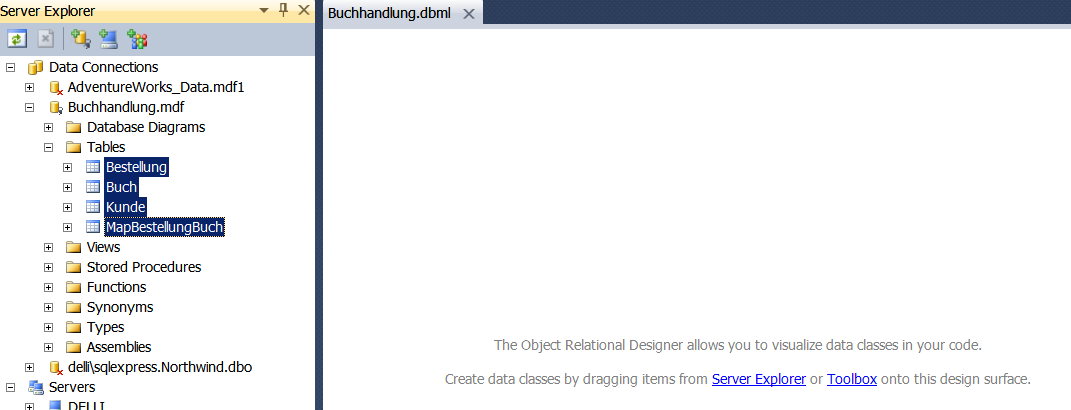 Tabellen auf ORM-Designer-Oberfläche ziehen